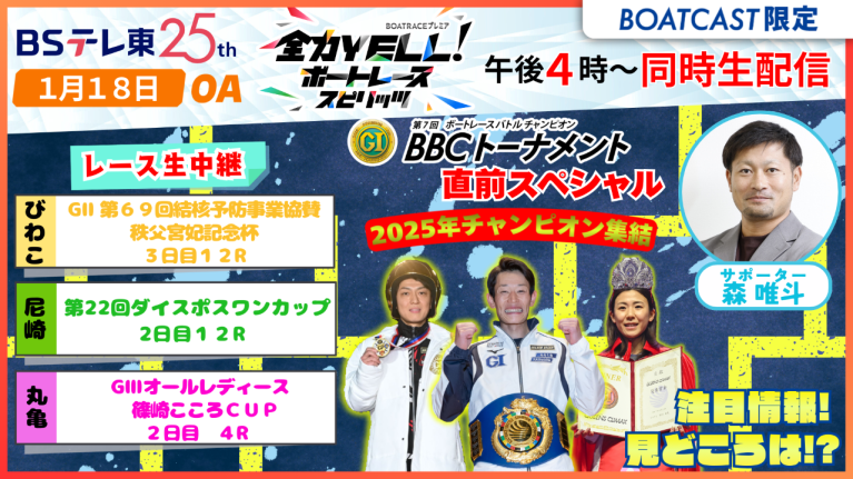 【期間限定2026/1/24まで】【同時配信・見逃し配信公開！】1月18日放送　BOAT RACEプレミア　全力YELL！ ボートレーススピリッツ